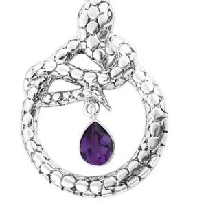 Snake Pendant in STERLING SILVER BALI Legacy Amethyst Marked 925